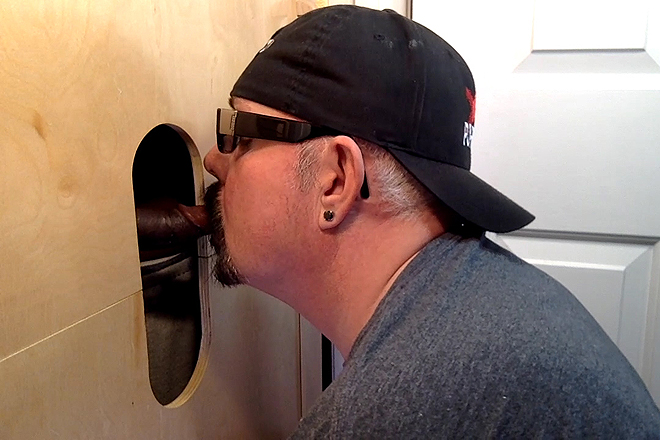 Gloryhole Throat Fucked By Curious Black Cock Image